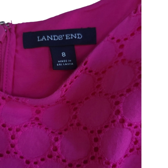 LANDS END Sz 8 Sleeveless Eyelet Shift Dress Cotton Preppy Fully Lined Pink - Picture 10 of 12
